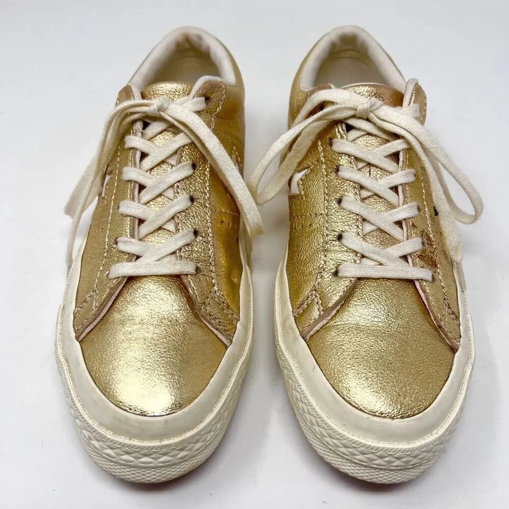Converse One Star Metallic Gold Egret Leather Low 161589C Skate Sneaker 7